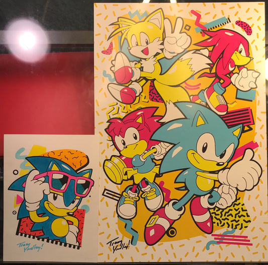 90’s Neon Sonic print and art card set